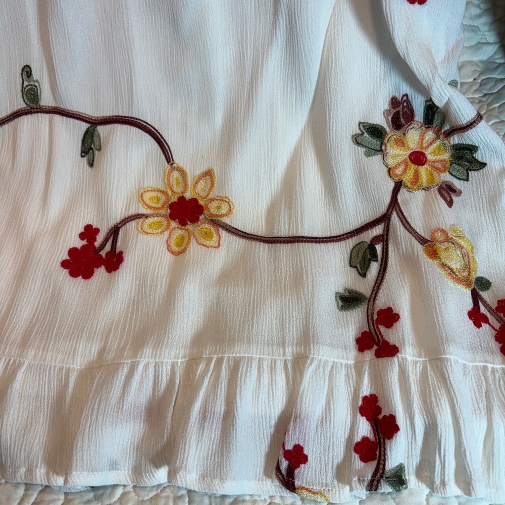 Embroidered Boho Gauzy Floral Midi Dress - Picture 5 of 8